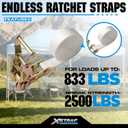 XSTRAP STANDARD 4PK 1" Endless Ratchet Straps - 2500lbs Breaking Strength Heavy Duty White Tent Securing Straps, Track Spring Fittings, 10ft Tie Downs for Tents/Trailers/Kayaks