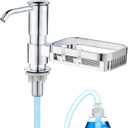 Soap Dispenser for Kitchen Sink with Sponge Holder, Built in Soap Dispenser Pump, Under Counter ABS Pump Head with 38" Extension Tube Kit, Good Suction Power, Chrome