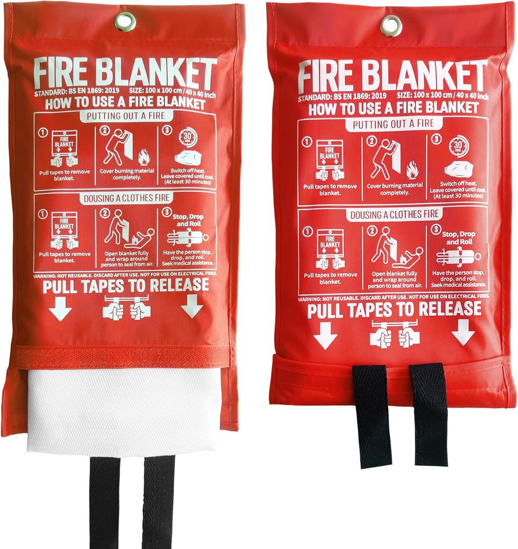 Fire Blanket for Kitchen and Home, 40" x 40", Fiberglass Emergency Fire Blanket, 2 Pack (40in x 40in)