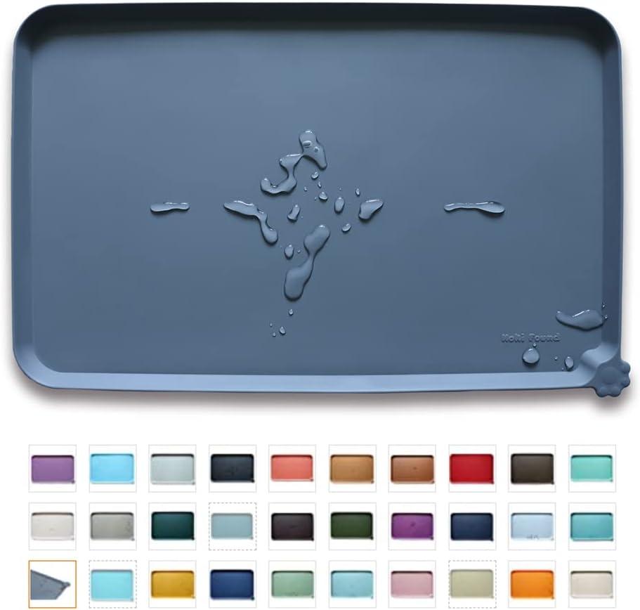 Hoki Found -Waterproof Pet Feeding Mats with High Lips - Multiple Size and Colors for Dogs, Cats & Others-G (19 x 12)