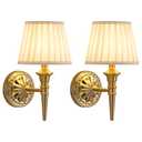 KDG Cordless Gold Wall Sconces Set of 2, Beige Fabric Lampshde Wall Lamps