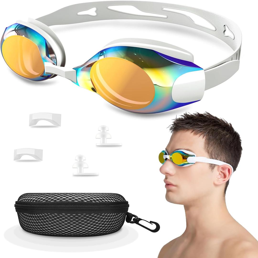 Swim Goggles Nearsighted,Swimming Goggles Shortsighted UV Protection for Women Men Adult Youth Leakproof (-5.5, White)