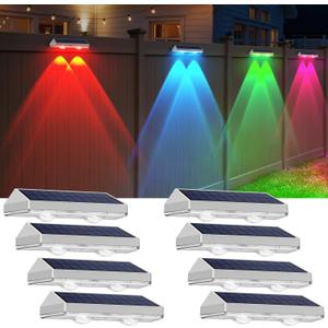 8 Pack Solar Fence Lights Outdoor - Warm White & RGB 6 Color, Dusk to Dawn Deck Light, Solar Powered Light Outdoor IP65 Waterproof, Solar Garden Lights for Outside/Backyard/Railing/Step/Patio/Wall (White shell/3000K/Color Changing)