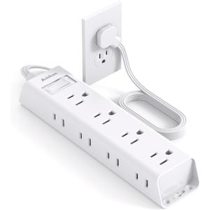 Short Extension Cord 1Ft, Flat Plug Power Strip - Addtam 12 Widely AC 3 Sides Multiple Outlets, 1050J Surge Protector, Wall Mount, Desk Charging Station for Home Office Dorm Room Essentials (White)
