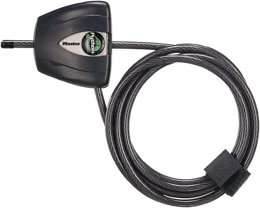 Master Lock Black Python Bike Lock with Key, Adjustable Metal Cable Lock has a Weather Resistant Vinyl Coating for Outdoor Equipment, Bicycles, 6 Feet Long, 8417D