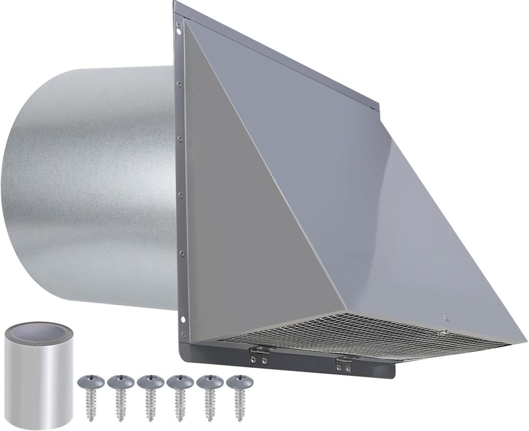 8 inch Hooded Wall Vent with Screen and Damper,Wall Vent Cover Exhaust Vent Outdoor Wall Cap Exterior Air Vent Cover for Kitchen Range Hood HVAC Duct Dryer Ventilation,Galvanized Steel,Gray