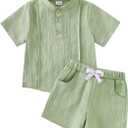 Baby Boy Clothes Toddler Summer Outfits Short Sleeve Henley Shirt & Shorts Set with Pocket 4-5T