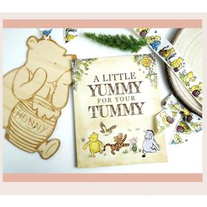 2 x 6PCS Winnie Table Sign with Stand, A Little YUMMY FOR YOUR TUMMY, Winnie Baby Shower Decorations, Classic Pooh Party Supplies, Vintage Winnie 8x10INCH