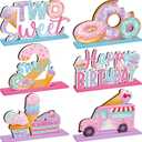 Yuntau 6 Pcs Donut Two Sweet Birthday Party Decorations 2st Birthday Decorations Grow up Party Table Sign Donut Theme Table Decor for Baby Shower Wedding Supplies