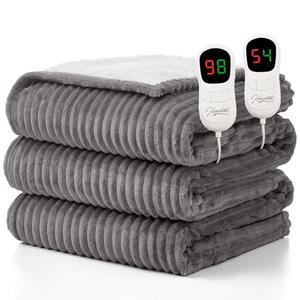 Homemate Electric Heated Blanket Queen Size - 84"x90" Heating Blanket Queen Size Dual Control 1/2/4/6/8 Hours Auto-Off 10 Heat Level Over-Heat Protection Soft Flannel Sherpa ETL Certification