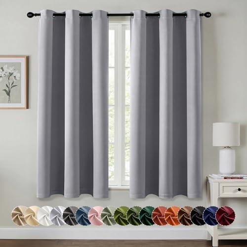 MIULEE Light Grey Blackout Curtains for Bedroom Living Room 54 Inches Long 2 Panels, Thermal Insulated Room Darkening Drapes Solid Grommet Noise Reduction Light Blocking Window Treatments 40x54 Inch