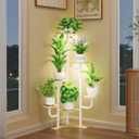 Homsorout Corner Plant Stand with Grow Light - 6 Tier Plant Stand Indoor Round Metal Plant Shelf with Adjustable Light, Plant Organizer for Living Room, Graden, Home Decor (Maple)