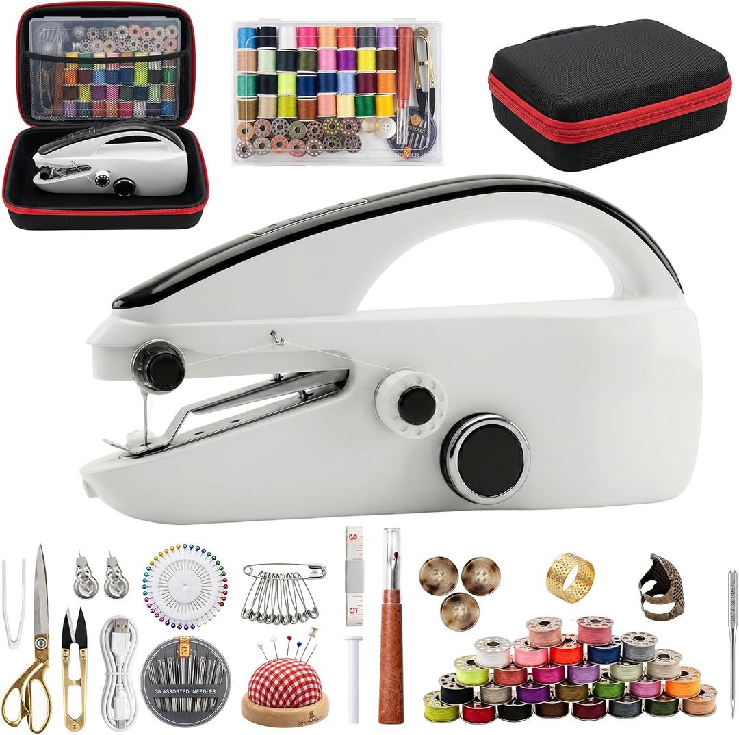 Handheld Sewing Machine, Mini Portable Hand Sewing Machine, Complete 147-Piece Sewing Kit & Accessories, Ideal for Adults & Beginners, Set of Quick Home Clothing Repair Tools, Good Gift