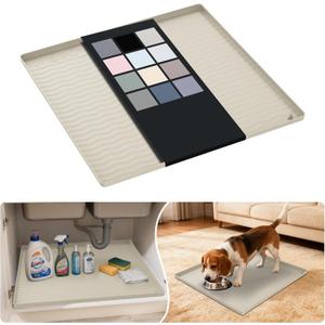 URMONA Waterproof Silicone Under Sink Mat 19'' x 19'' Shelf Liner for Kitchen and Bathroom, Cabinet and Counter Protector, Storage and Organizers, Litter Mat, Pet Cat Puppy Essentials(Cream)