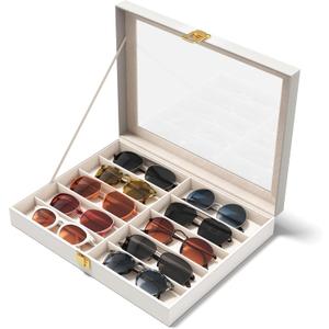 NEWLOOP 10/30 Slots Sunglass Organizer for Multiple Pairs of Eyeglass See-through Display Case Storage Box for Women Men