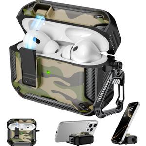 RFUNGUANGO Compatible AirPods Pro 2nd Generation Case with Phone Holder and Compatible Back Magnetic Suction Function, Suitable for AirPods Pro 2 Case, Black+Camouflage