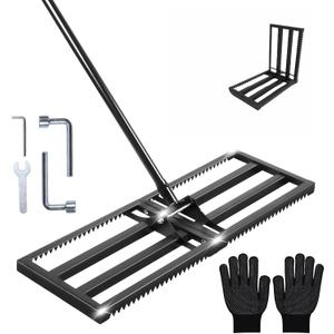 Lawn Leveling Rake with Teeth,Lawn Sand Rake Leveling 30x10 Heavy Duty Leveler,Anti Flipping Smooth Edge,16-77" Adjustable, for Sand,Top Soil Dressing,Yard Landscape,Ground Soil, Dirt,Grass