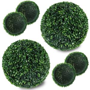 Ogrmar 2 PCS 13.7 inch 2 Layers Artificial Plant Topiary Ball Faux Boxwood Decorative Balls for Backyard, Balcony,Garden, Wedding and Home Decor (13.7 Inch), Green