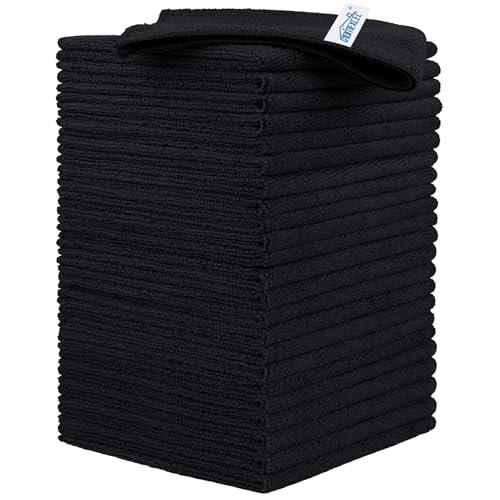 HOMEXCEL Black Microfiber Cleaning Cloth, 24 Pack Cleaning Towels for Kitchen, Lint Free, Scratch-Free, Highly Absorbent, and Reusable Cleaning Rags for House, Window and Glass, Cars, 11.5 X11.5 inch