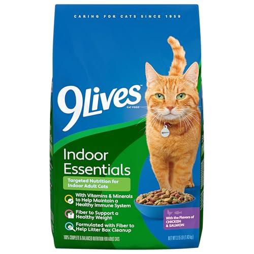 9Lives Indoor Essentials Dry Cat Food for Adult Cats with Chicken & Salmon Flavors, 3.15 lb. Bag (Pack of 4)