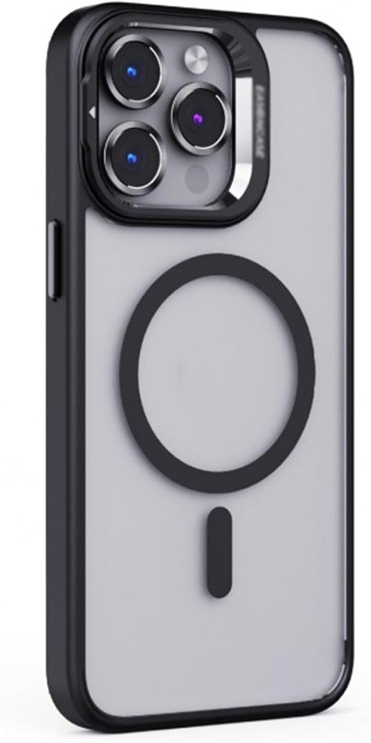 Magnetic Case for Iphone 15 Pro Max /15 Pro/15 Plus/15,Built-in Metal Stand Frosted Phone Shell Lens Protection Wireless Charging Cover,Black,15 Pro Max