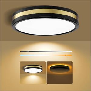 13 Inch Flush Mount Ceiling Light with Night Light, 5CCT Modern Black Gold LED Ceiling Light Fixture, 25W 2500LM 2700K-6500K Adjustable, Dimmable Light Fixtures Ceiling Mount for Bedroom Hallway, ETL