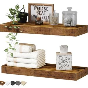 QEEIG Bathroom Floating Shelves for Wall Mounted Shelf Over Toilet Farmhouse Home Decor Display Shelving Small 16 inch Set of 2, Rustic Brown (008-40BN) (15.7", A. Brown)