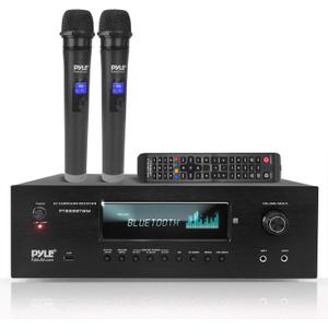 Pyle 1000W Bluetooth Home Theater Karaoke Receiver - 5.2-Ch Stereo Amplifier 2 UHF Wireless Microphone Video Pass-Through Supports, MP3/USB/HDMI/AM/FM Radio - PT888BTWM.5