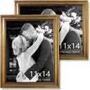 Vintage Gold 11x14 Picture Frame Set of 2 for Wedding Family Baby Photos, HD Acrylic Glass Photo Frame for Wall or Tabletop Display, Elegant Home Decor
