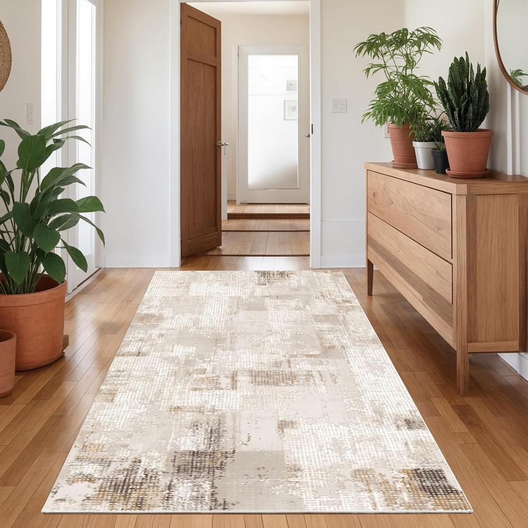 2x5 Runner Rug Machine Washable Rugs-Non Slip Rubber Backing Low Pile Boho Rug for Hallway, Entryway, Kitchen|Indoor Washable Carpet(Beige)