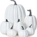 Lvydec 7pc Assorted Size White Pumpkins Craft Pumpkins for Halloween Thanksgiving Autumn Festive Party Supplies