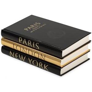 Decorative Books for Home Decor – Decorative Hardcover Display Faux Books for Bookshelf – Black and Gold Foiled Decor Books for Coffee Table – Fashion Designer Books Decor Set of 3 (Black and Gold)