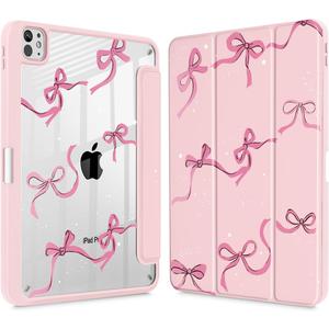 May Chen Case for iPad Pro 11-Inch M5/M4 2025/2024 (6th/5th Generation), Clear Transparent Print Back Shell Slim Stand Shockproof Tablet Cover, Auto Wake/Sleep, Pink Bows