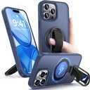 Shields Up for iPhone 15 Pro Max Case with Stand, 15 Pro Max Phone Case with Ring Holder & Phone Grip [Compatible with MagSafe] Translucent Matte Cover for iPhone 15 Pro Max 6.7 inch, Frosted Blue