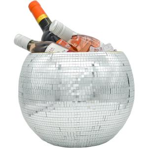 Disco Ice Bucket for Cocktail Bar,Mirror Silver Disco Ball Decor,Retro Party Accessories,9.8 Inch Disco Ball Theme Party Decorations,Cooler for Wine Beer Champagne Ice Cold Drinks
