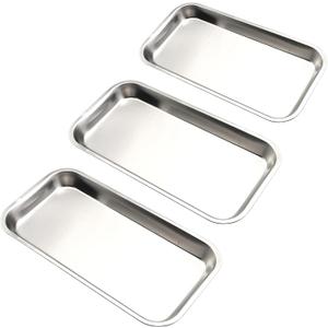 3PCS Stainless Steel Trays 8.6 Inch Silver Lab Instrument Tool Pallet Instrument Panels for Dining Table Bathroom Vanities Countertops