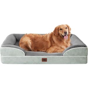 EHEYCIGA Orthopedic Dog Beds for Extra Large Dogs, Waterproof Memory Foam XL Dog Bed with Sides, Non-Slip Bottom and Egg-Crate Foam Big Pet Couch Bed with Washable Removable Cover, Greyish Green (44.0"L x 32.0"W x 6.5"Th)