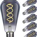 Kiraralite ST19(ST58) LED Smoky Grey Glass Edison Bulb, Vintage, 6 Pack, Daylight 5000K, Antique Flexible Spiral LED Filament Light Bulb, Dimmable, 300LM, 4.5W Equivalent to 40W, E26 Base
