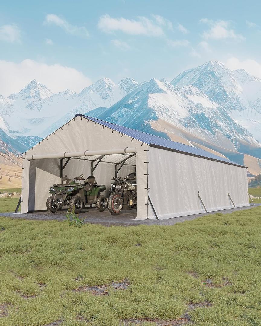 GarveeLife 20'X30'x12' Metal Carport for Multiple Vehicles, Enclosed Car Ports, Vertical Roof Design, for All-Weather, for Full-Size Pickup Trucks, Boats, and Tractors (Gray)