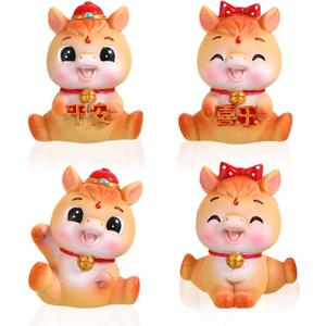 4 Pcs Chinese New Year Horse Figurines 2026 Resin Golden Mini Year of The Horse Figurine for Car Dashboard Office Tabletop Decor Lunar New Year Zodiac Collection Gift