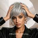 Silver Gray 4 Inch Pixie Human Hair Wig for Women | 100% Real Hair, Short Pixie Cut with Bangs, Glueless Throw On & Go, Lightweight Cap, Natural Salt and Pepper Style