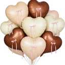 2 x Cream and Brown Heart Balloons Decorations, 20pcs Cream Brown Heart Shape Foil Balloons with Pink Bow Decoration for Brithday Baby Shower Wedding Valentines Party Decoration