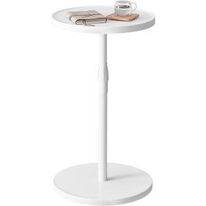 Adjustable End Table, Small Round Side Table, Drink Table for Small Spaces, Pedestal Nightstand for Living Room, Bedroom, Sofa Couch, White ET-010WW