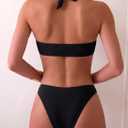 Fanuerg Women's Halter V Neck Bikini Sets Ring Linked Two Piece Swimsuit Cheeky Swim Bathing Suit 2025 (Black, XL)
