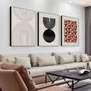 ARTFEB Framed Boho Abstract Wall Art for Living Room, Black Beige Large Canvas Artwork, Modern Geometric Minimalist Prints Wall Decor for Bedroom Hallway Office,24x32 inches, 3 Pieces (Red)