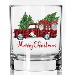 Toasted Tales Christmas Gnome Truck Christmas Glass | 11 oz Bourbon Whiskey Rock Glass | Novelty Christmas Whiskey Lowball Glasses | Christmas Home Dcor Accessory | Holiday Dcor