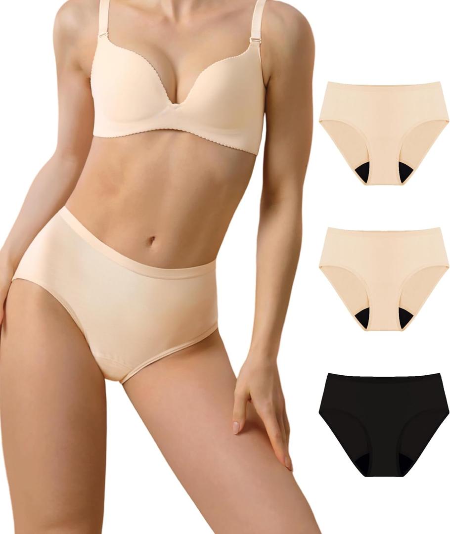 Adult Womens Incontinence Protective Underwear Washable Bladder Leak Proof Postpartum Panties 56ml Absorbency 3 Pack (Skin-Skin-Black, M)