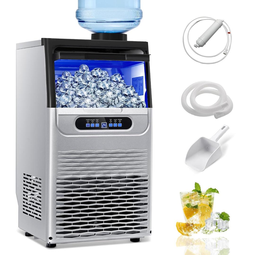 100LBS/24H Commercial Ice Maker Machine, Dual Water Inlet Under Counter or Freestanding Ice Machine, 36 Cubes/Cycle with 22LBS Storage for Home, Bar, Restaurant, Coffee Shop