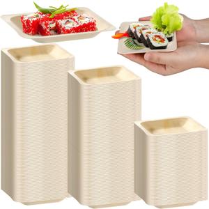 300 Pcs Disposable Square Palm Bowls Palm Leaf Bowls Bamboo Disposable Plates Square Wood Plates for Birthday Party, Wedding Events, Appetizer, Dessert, Catering and Home Use (3.94x3.94x0.6 Inch)