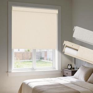 HESTIA No Drill Cordless Blackout Roller ShadesThermal Insulated Jacquard Fabric Blinds with Valance, Easy Inside Mount for Bedroom and Home Office, Linen